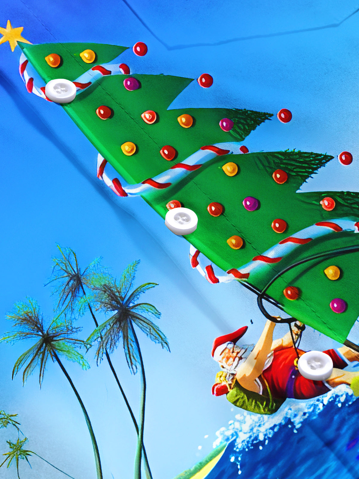 Fun Hawaiian Coconut Tree Santa Claus Sailing Surfing Xmas Men's Pocket Short Sleeve Shirts