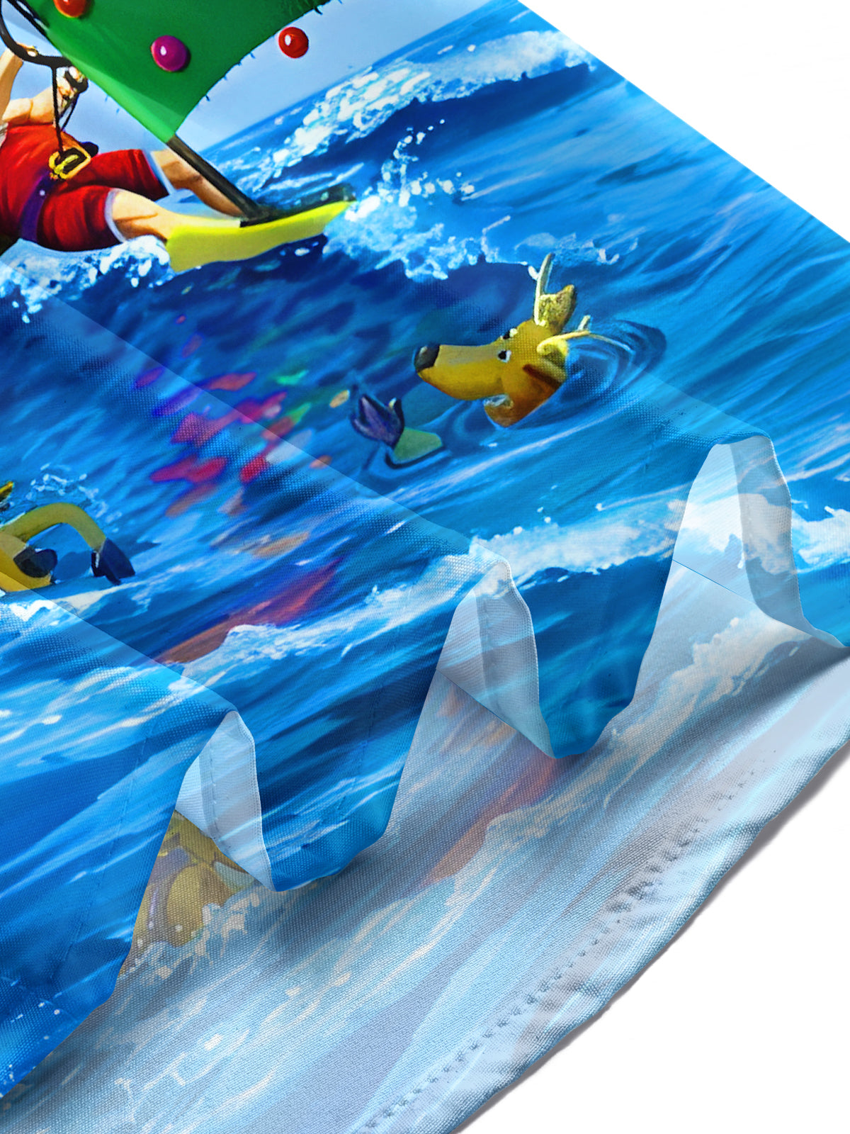 Fun Hawaiian Coconut Tree Santa Claus Sailing Surfing Xmas Men's Pocket Short Sleeve Shirts