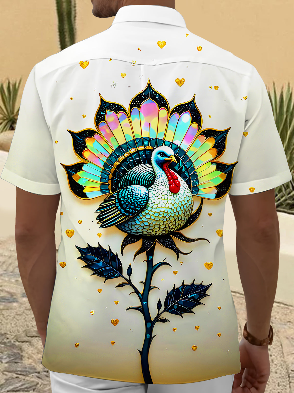 Fun Turkey Floral Men's Pocket Short Sleeve Shirts