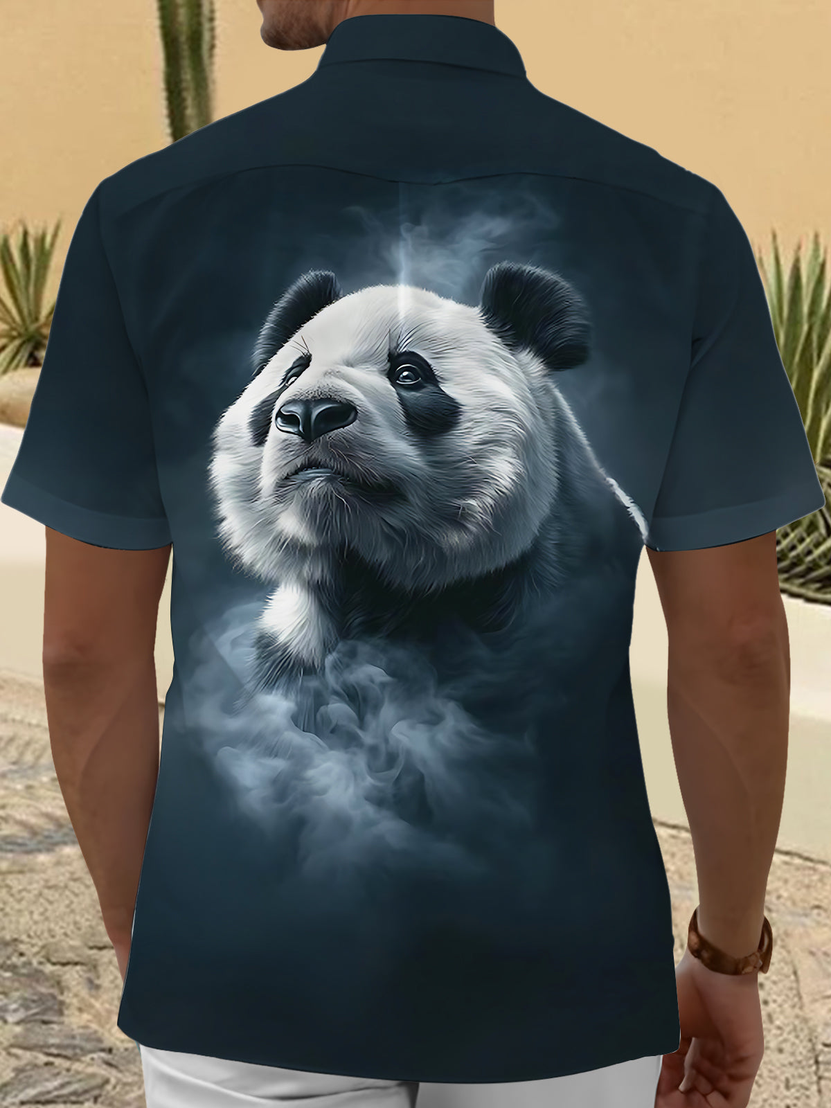Panda Print Men's Pocket Short Sleeve Shirts