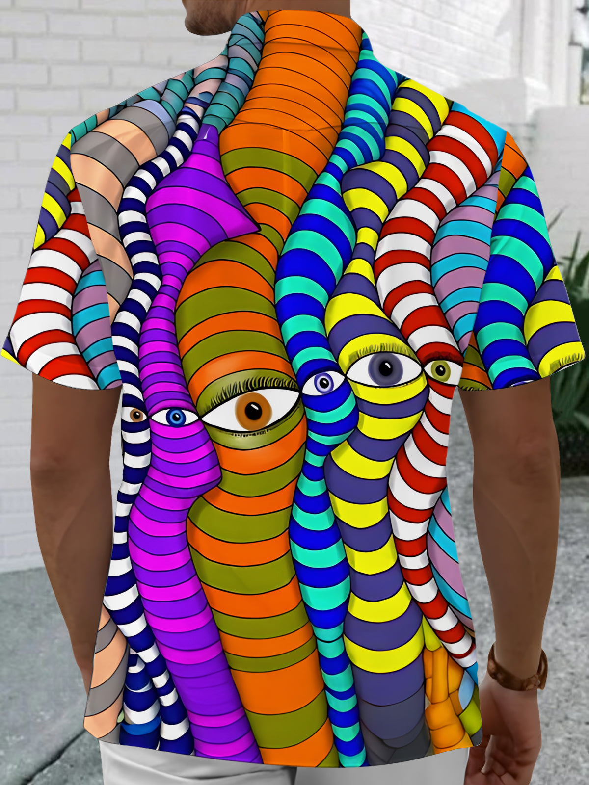 Abstract Eye Print Men's Pocket Short Sleeve Shirts