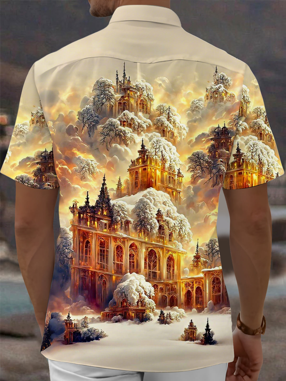 Castle Print Men's Pocket Short Sleeve Shirts