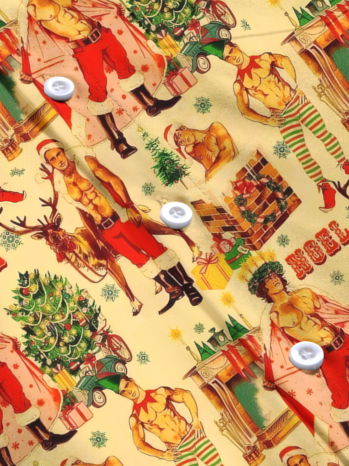 Vintage Funny Christmas Print Men's Pocket Long Sleeve Shirts