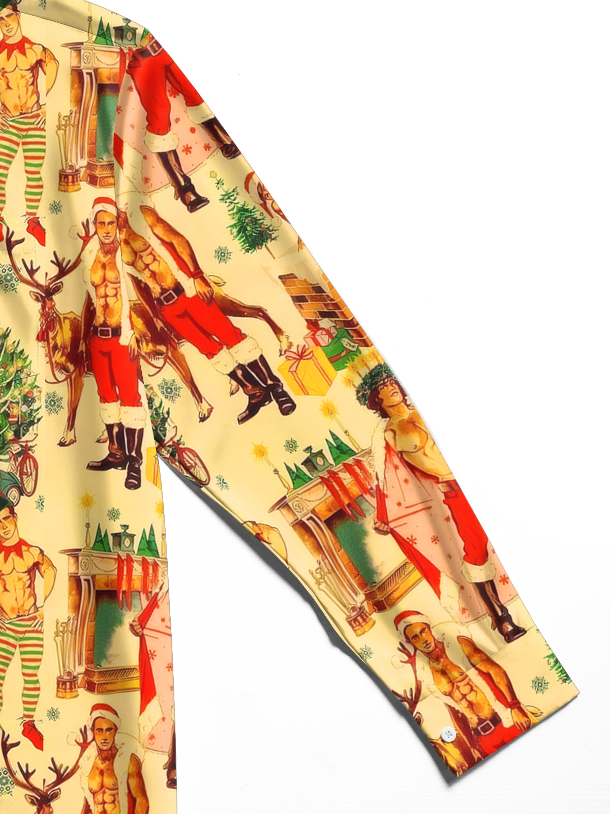 Vintage Funny Christmas Print Men's Pocket Long Sleeve Shirts