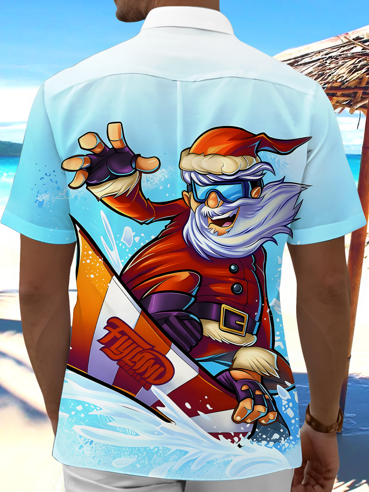 Santa Claus Surfing Men's Pocket Short Sleeve Shirts