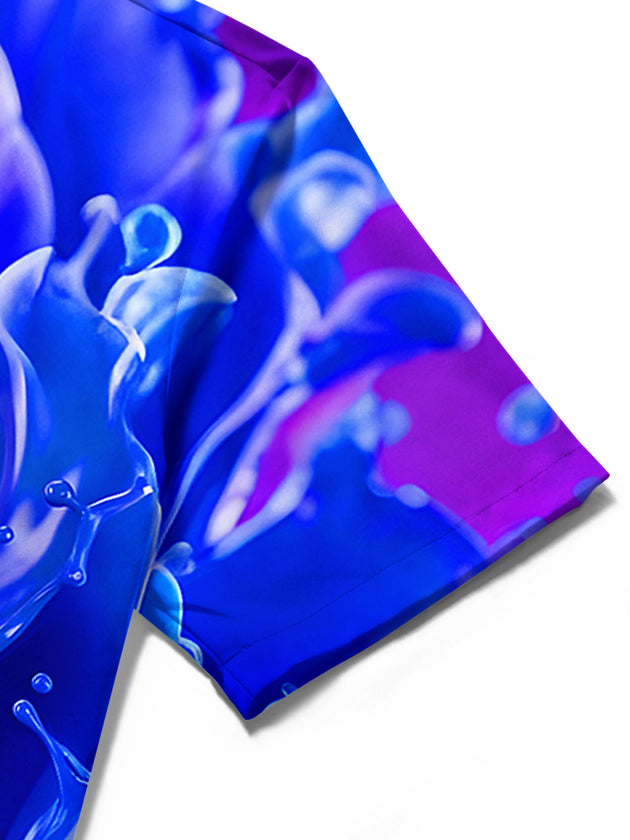 Men's tie dye abstract print short sleeve shirt close up detail view