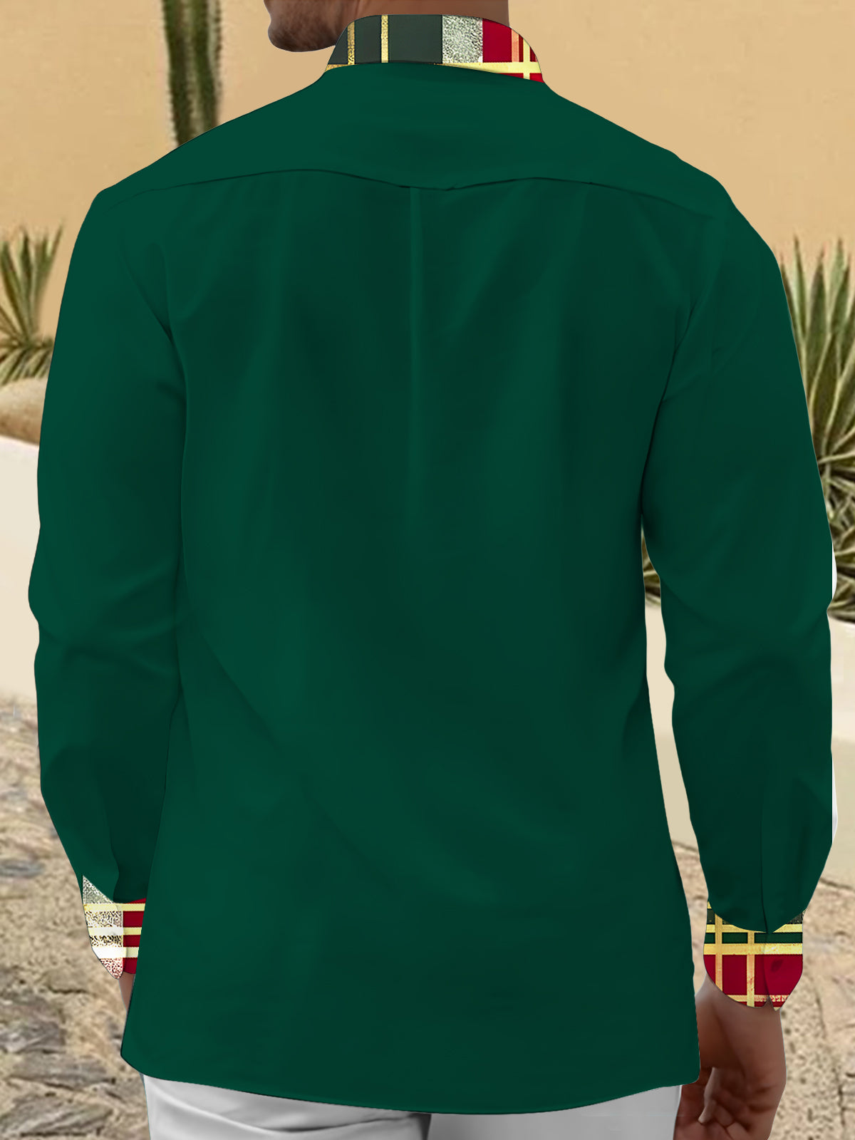 Christmas Grid Men's Pocket Long Sleeve Shirts