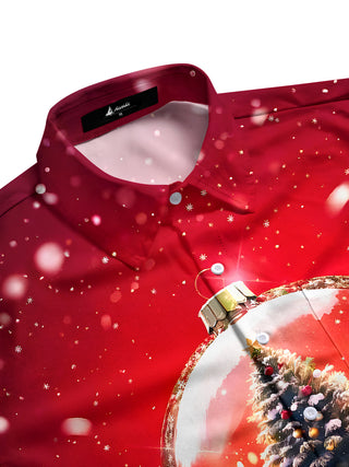 Men's red Christmas tree print short sleeve shirt side view