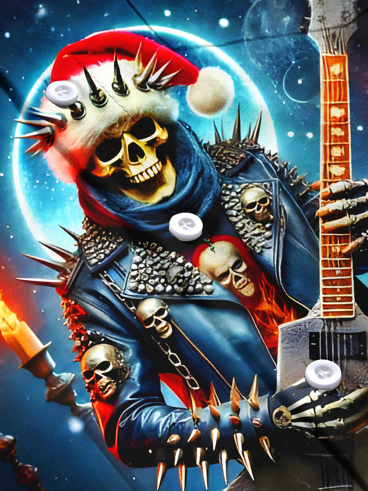 Fun Christmas Skull Guitar Rock Music Men's Pocket Short Sleeve Shirts