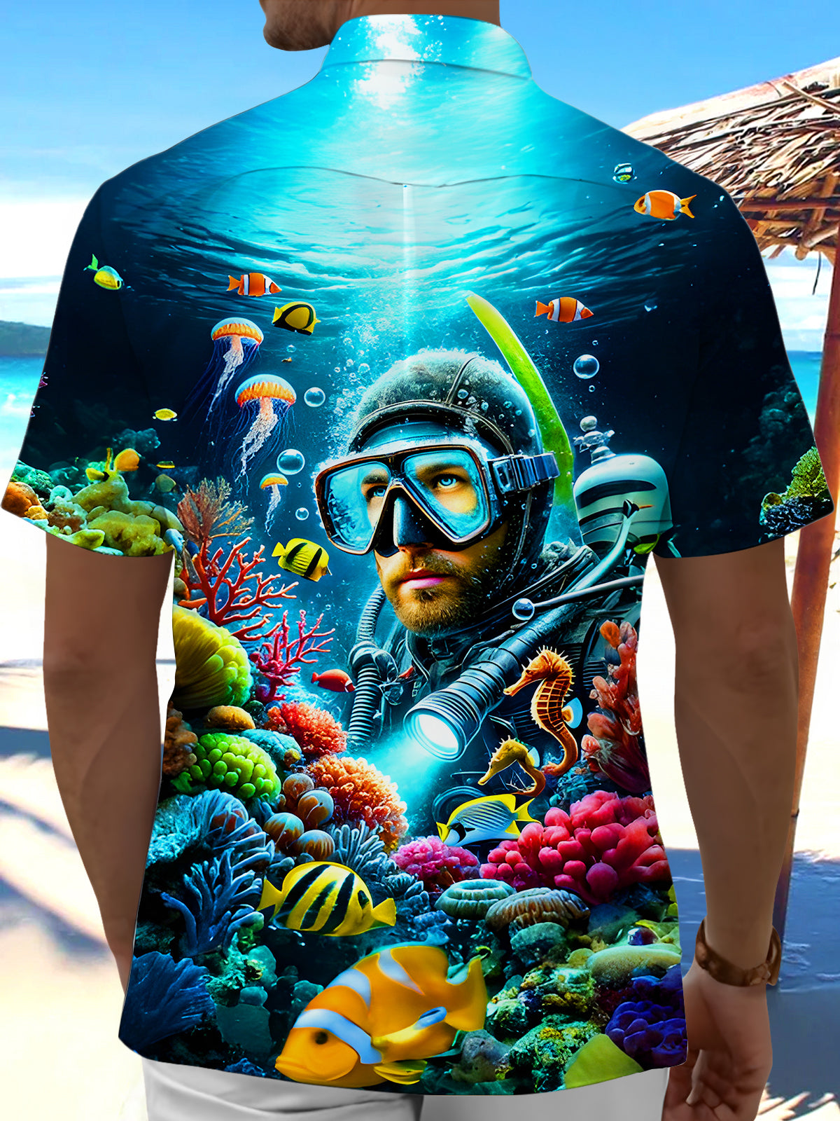 Diver Deep Sea Exploration Men's Pocket Short Sleeve Shirts