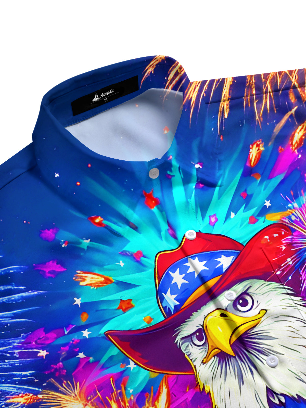 Fun Festival National Flag Eagle Fireworks Men's Pocket Short Sleeve Shirts