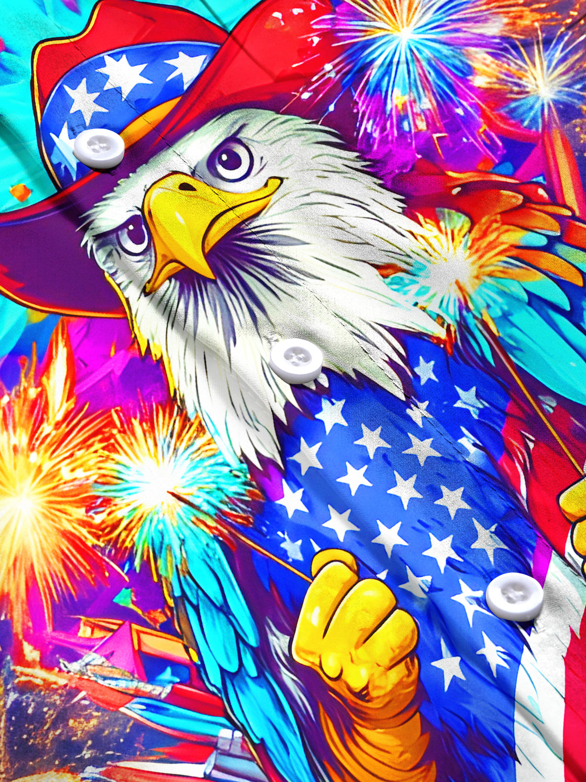 Fun Festival National Flag Eagle Fireworks Men's Pocket Short Sleeve Shirts