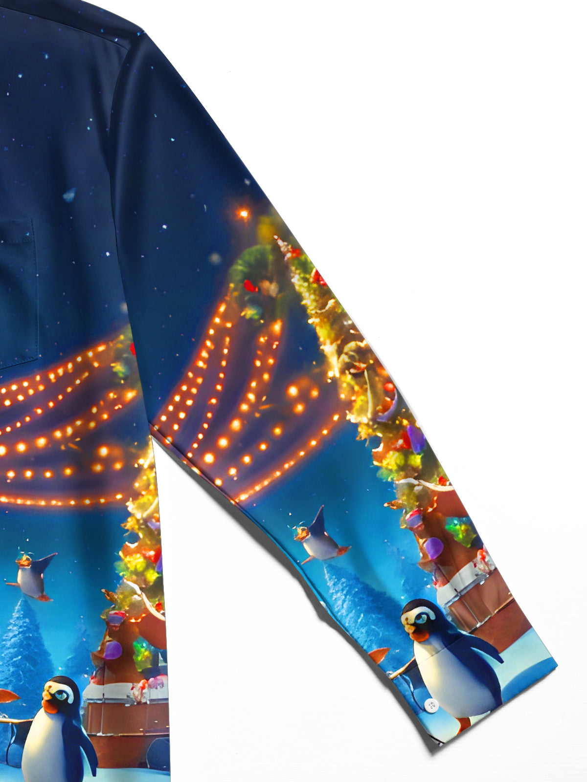 Fun Christmas Tree Penguin Reindeer Puppy Music Concert Xmas Men's Pocket Long Sleeve Shirts