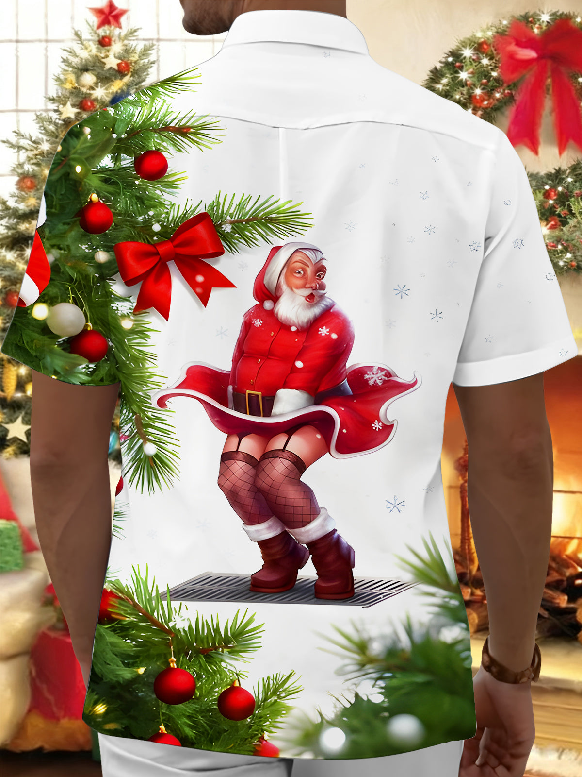 Funny Christmas Spoof Santa Claus Xmas Men's Pocket Short Sleeve Shirts