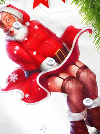 Men's white Santa Claus spoof pattern short sleeve shirt flat lay
