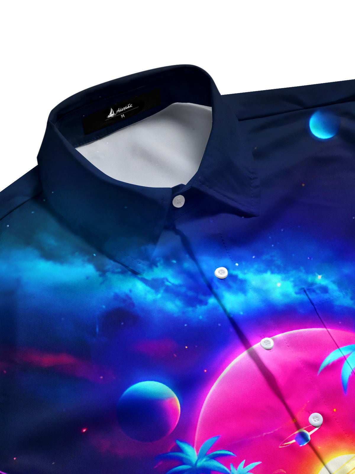 Fun Psychedelic Coconut Tree Sunset Astronaut Building Castles Men's Pocket Short Sleeve Shirts