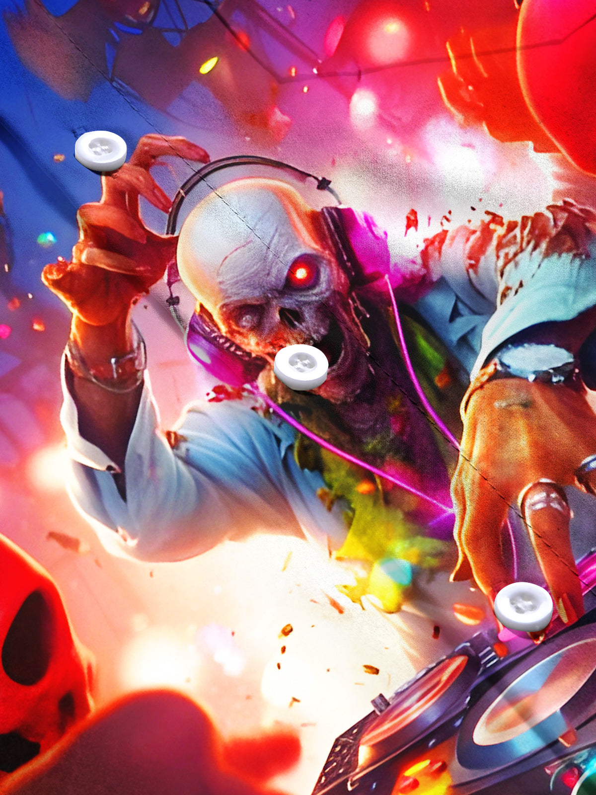 Fun DJ Skull Carnival Turntable Music Men's Pocket Short Sleeve Shirts