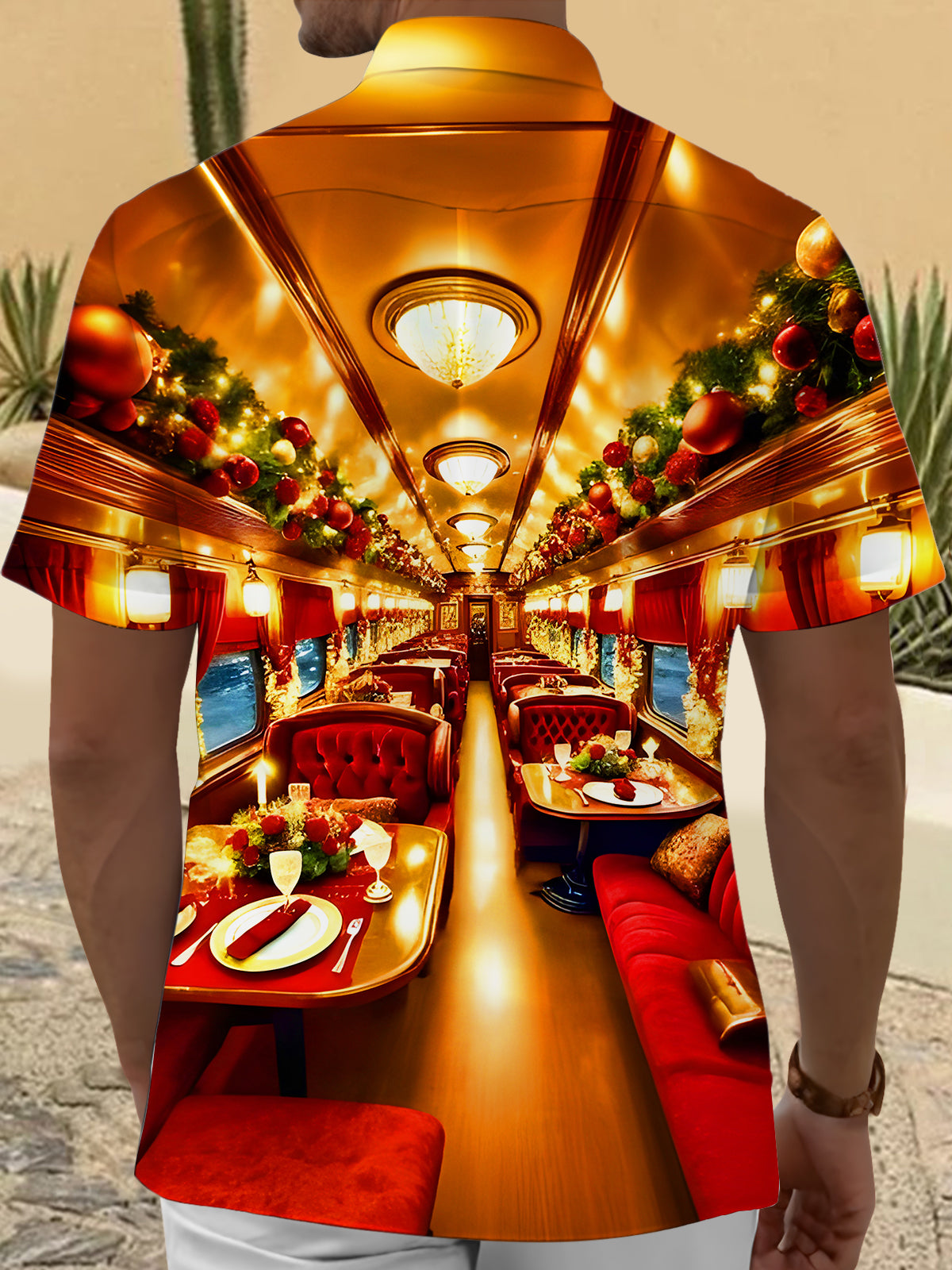 Fun Christmas Decorations Train Xmas Men's Pocket Short Sleeve Shirts