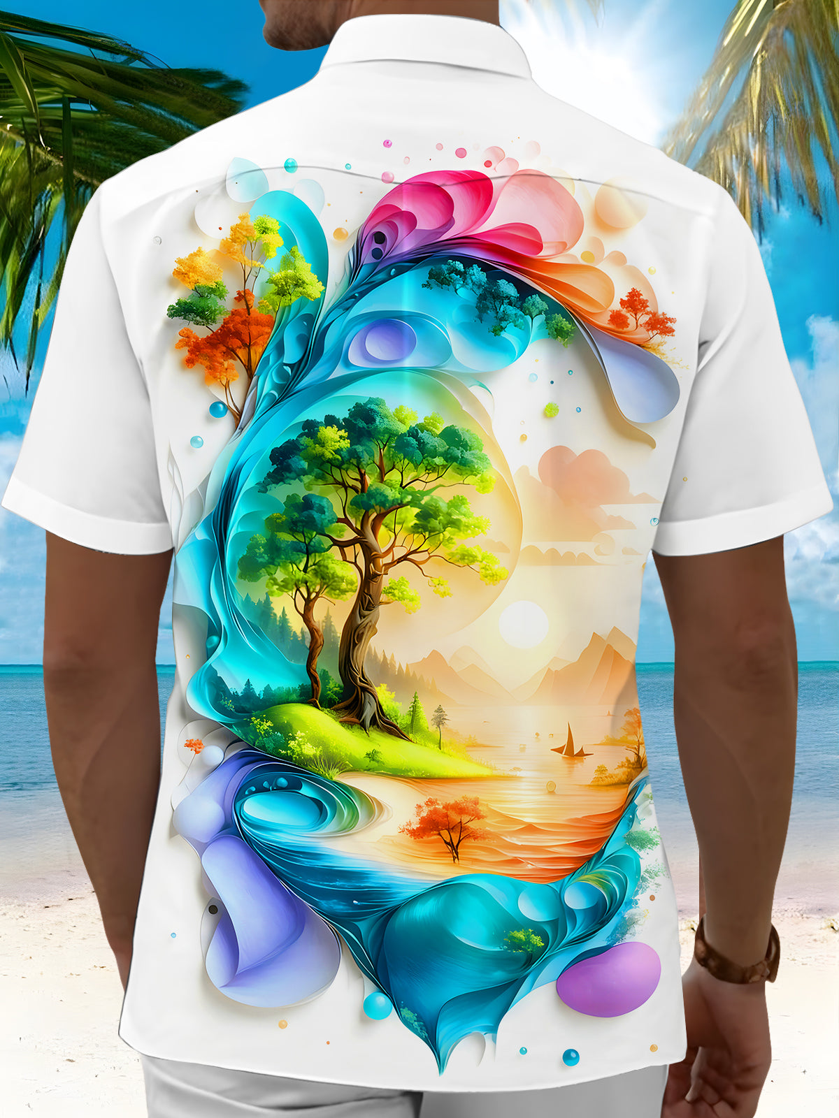 Art Landscape Tree Men's Pocket Short Sleeve Shirts