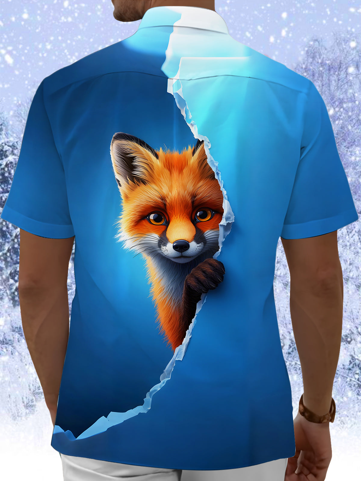 Fun Ice Snow Fox Men's Pocket Short Sleeve Shirts