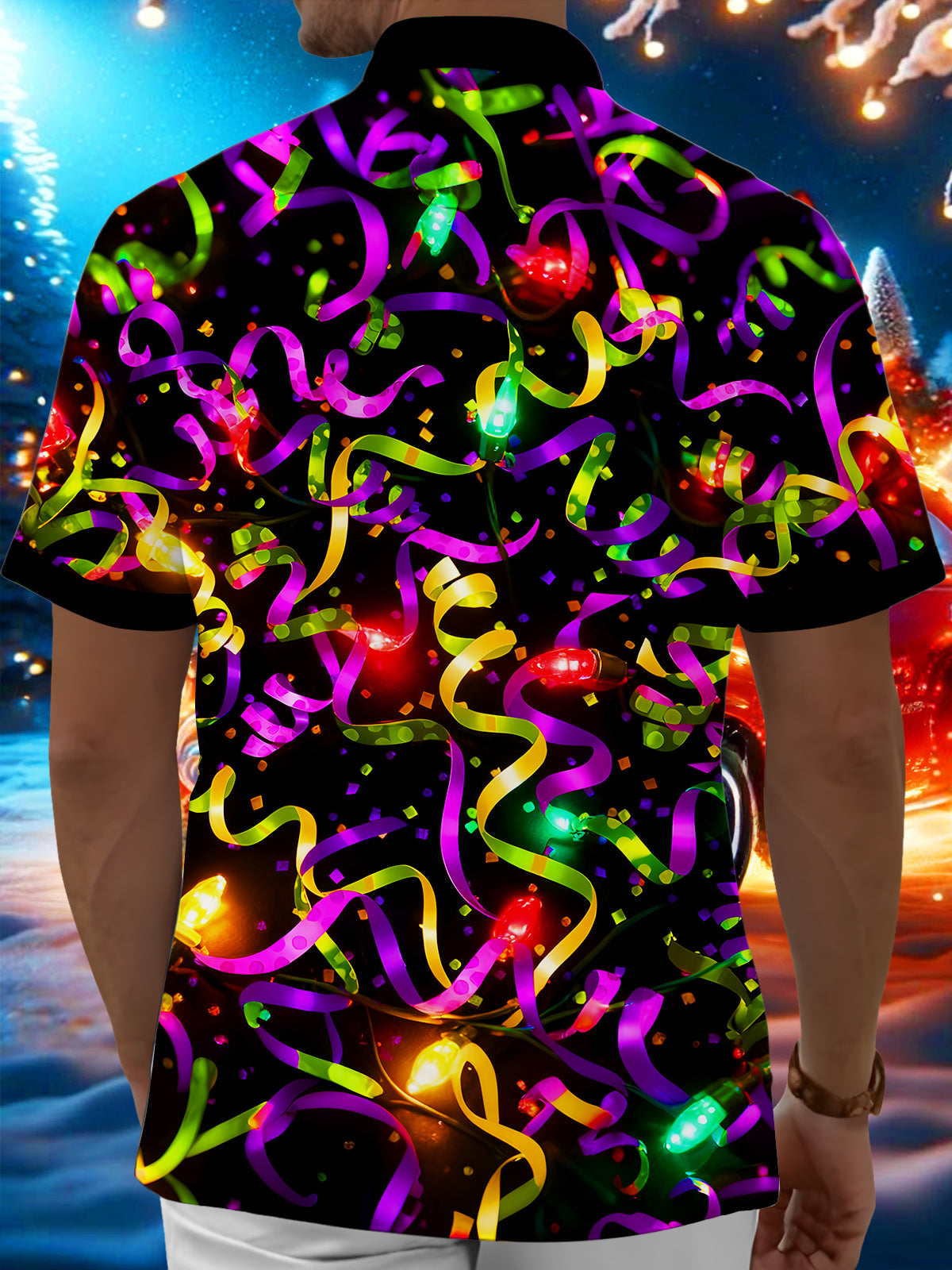 Festive Carnival Ribbons Men's Pocket Short Sleeve Shirts