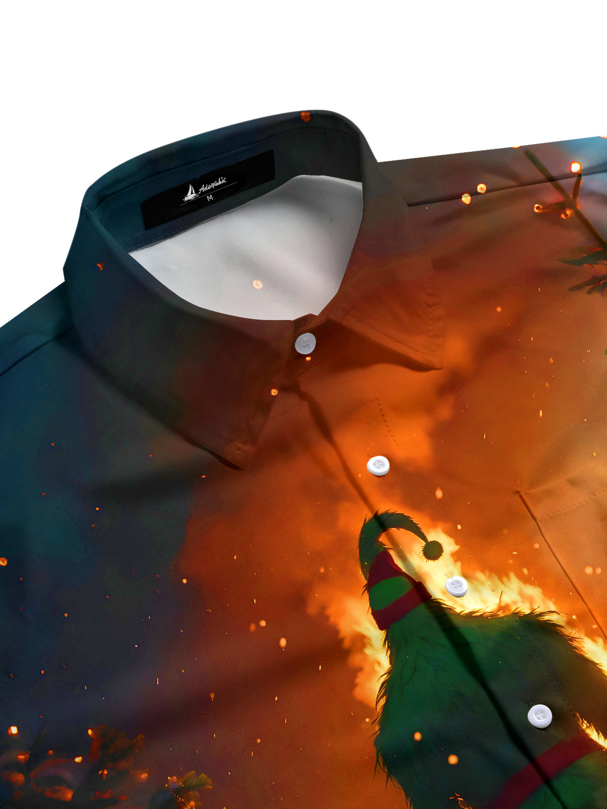 Fun Christmas Green-haired Man Flame Xmas Men's Pocket Short Sleeve Shirts