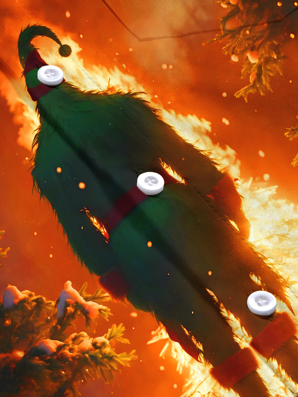 Fun Christmas Green-haired Man Flame Xmas Men's Pocket Short Sleeve Shirts