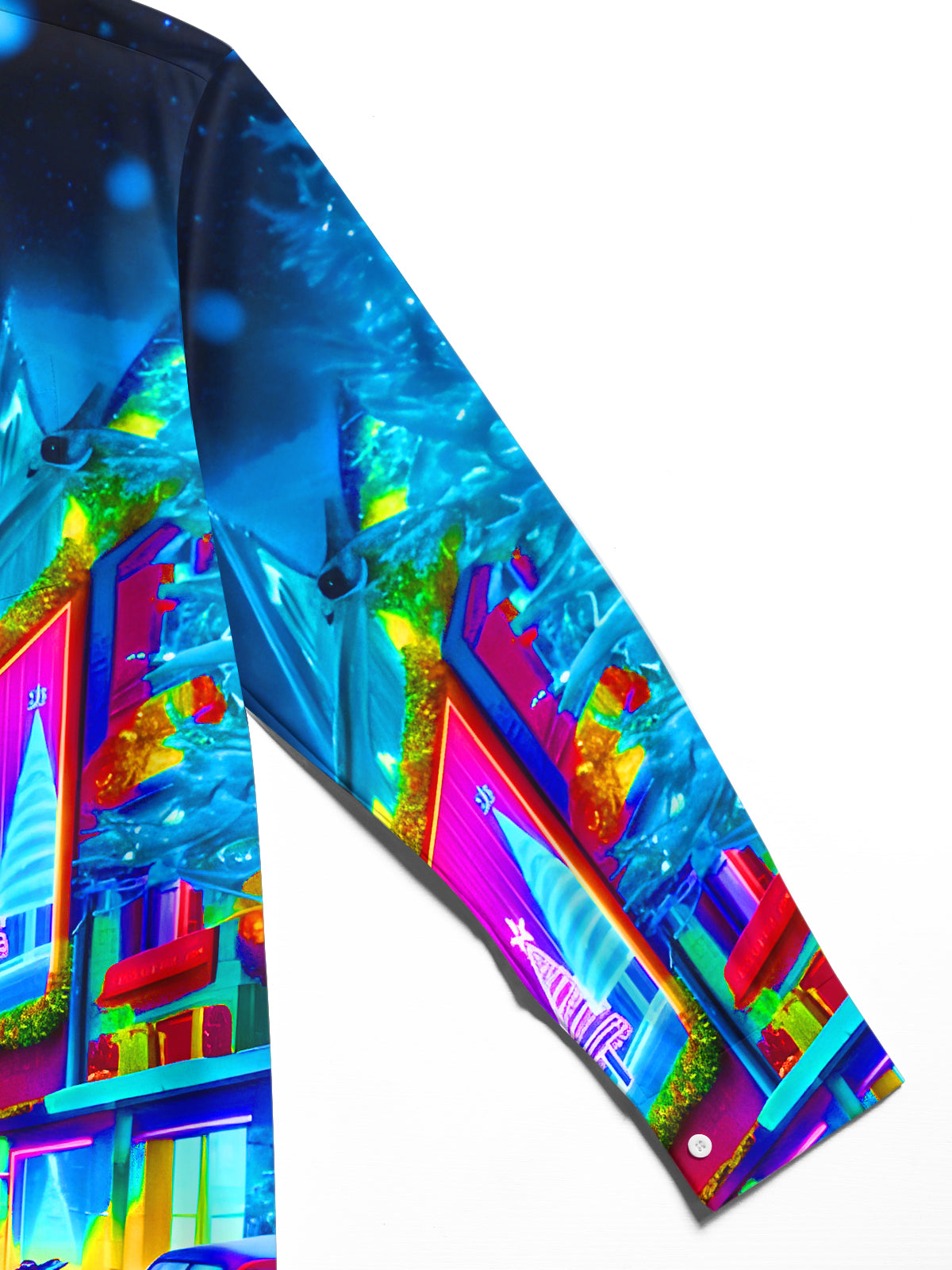 Psychedelic Neon Interstellar City Christmas Tree Santa Claus Xmas Men's Pocket Long Sleeve Shirts