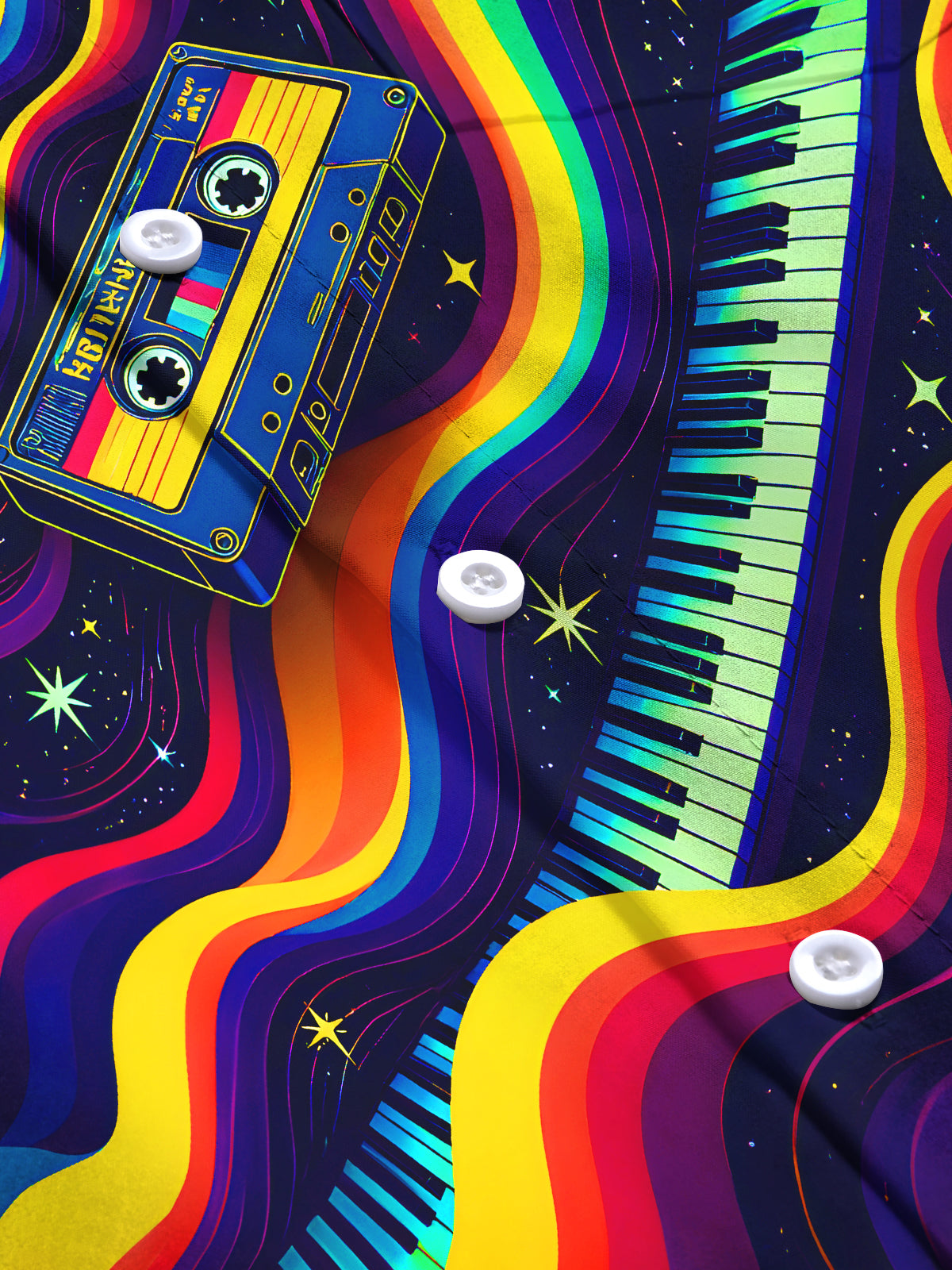 Colorful Stars Music Piano Tape Men's Pocket Long Sleeve Shirts