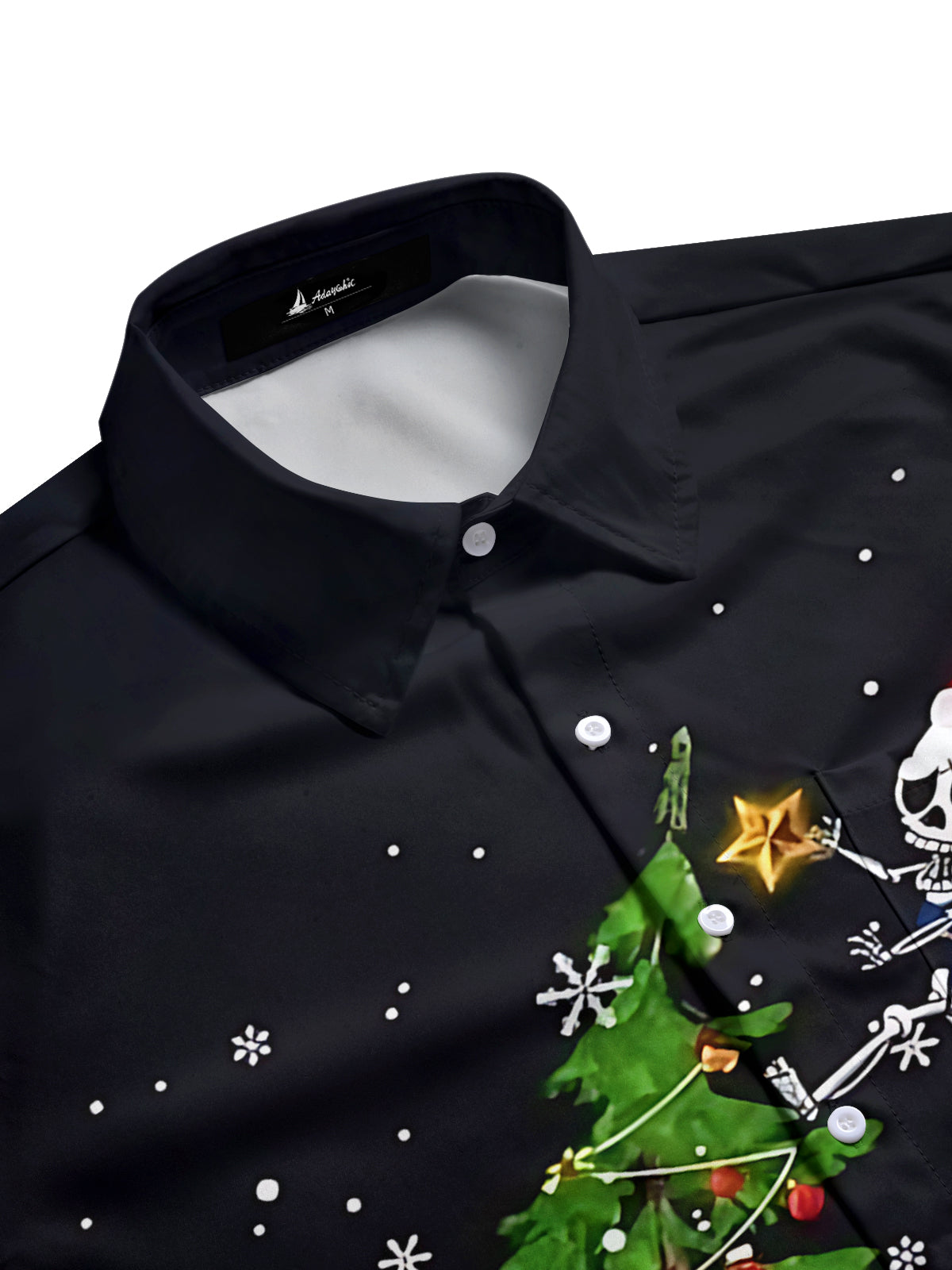 Skull Christmas Tree Print Men's Pocket Short Sleeve Shirts