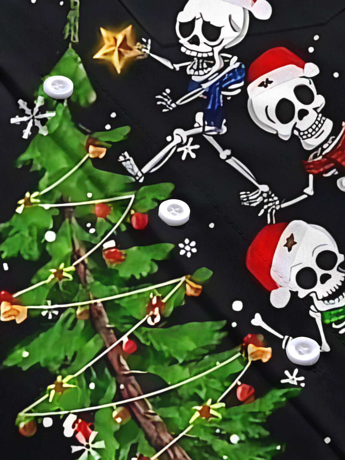 Skull Christmas Tree Print Men's Pocket Short Sleeve Shirts