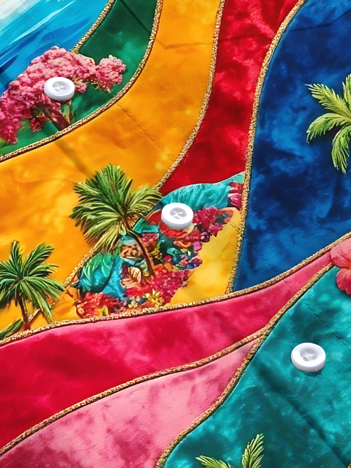 Colorful Hill Ocean Palm Print Men's Pocket Short Sleeve Shirts