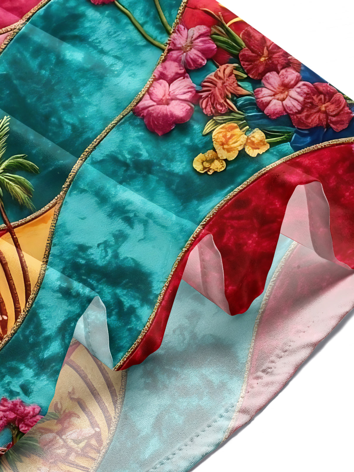 Colorful Hill Ocean Palm Print Men's Pocket Short Sleeve Shirts