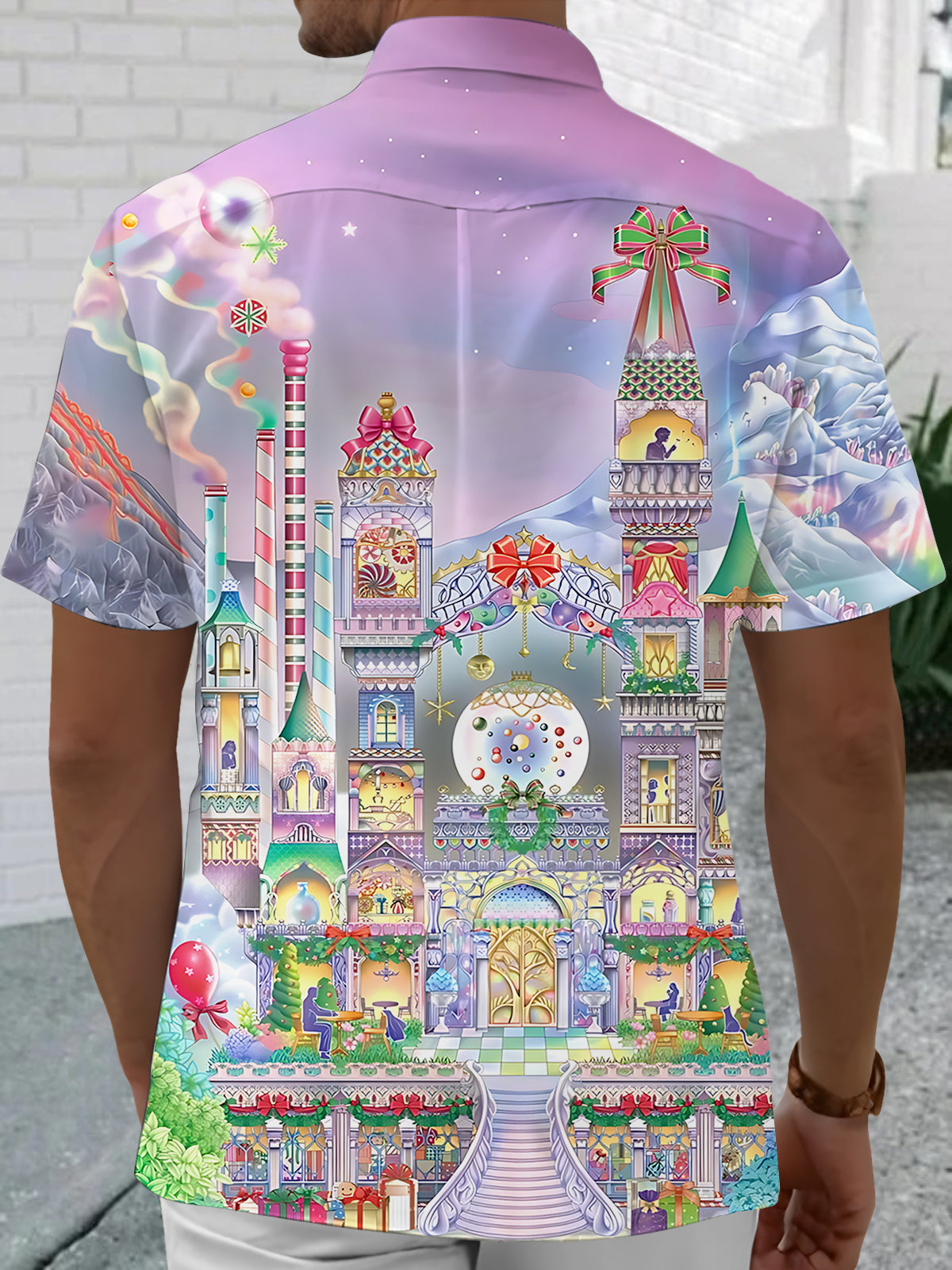 Castle Park Print Men's Pocket Short Sleeve Shirts