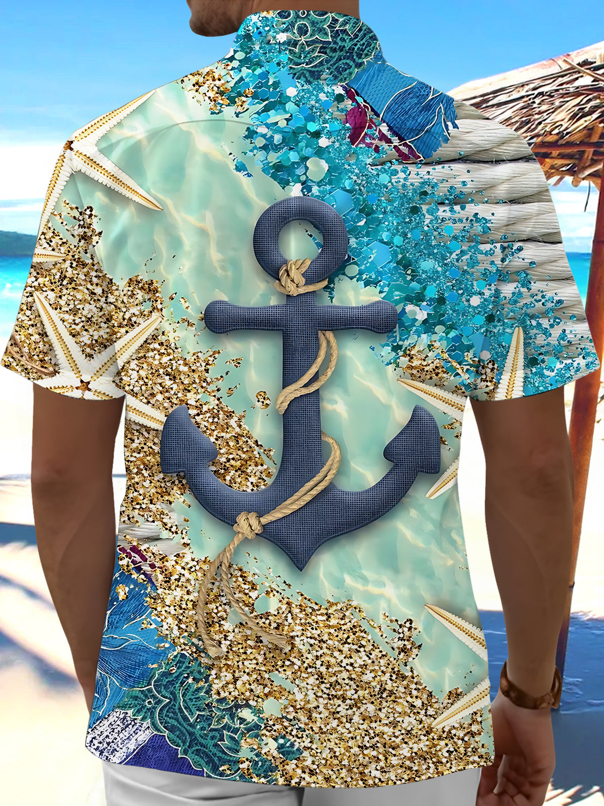 Anchor Print Men's Pocket Short Sleeve Shirts