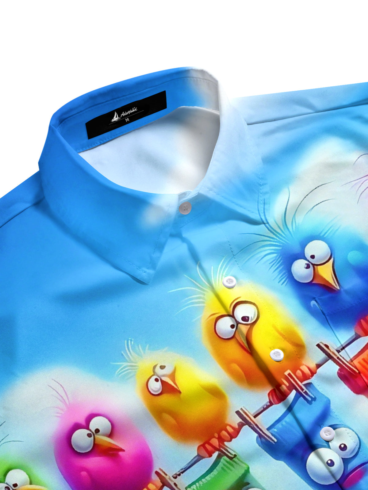 Funny Cartoon Bird Socks Print Men's Pocket Short Sleeve Shirts