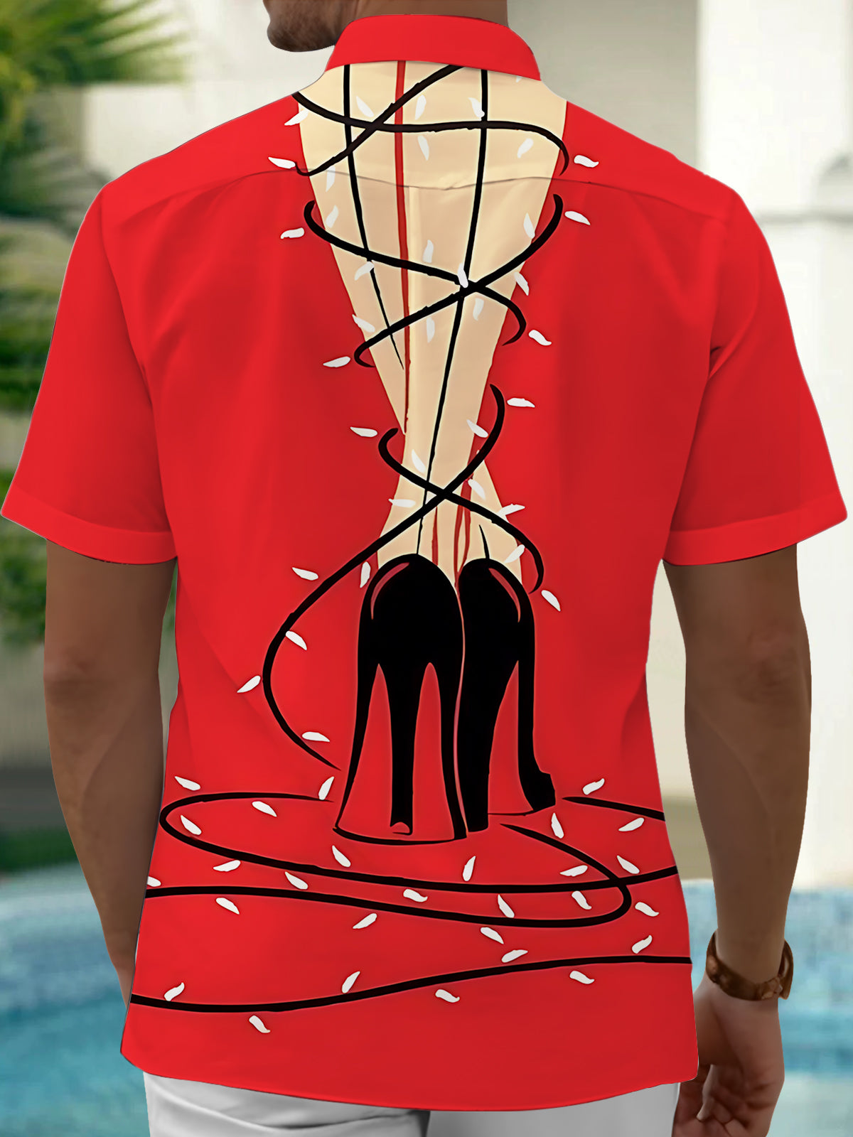 Christmas Black Heels Print Men's Pocket Short Sleeve Shirts