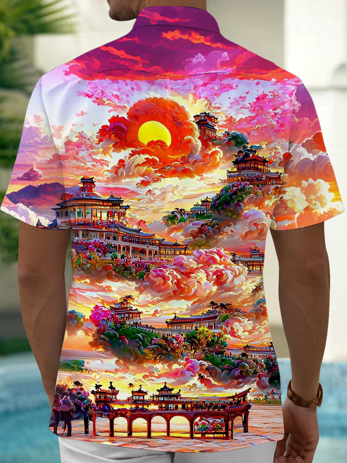 Landscape Art Print Men's Pocket Short Sleeve Shirts