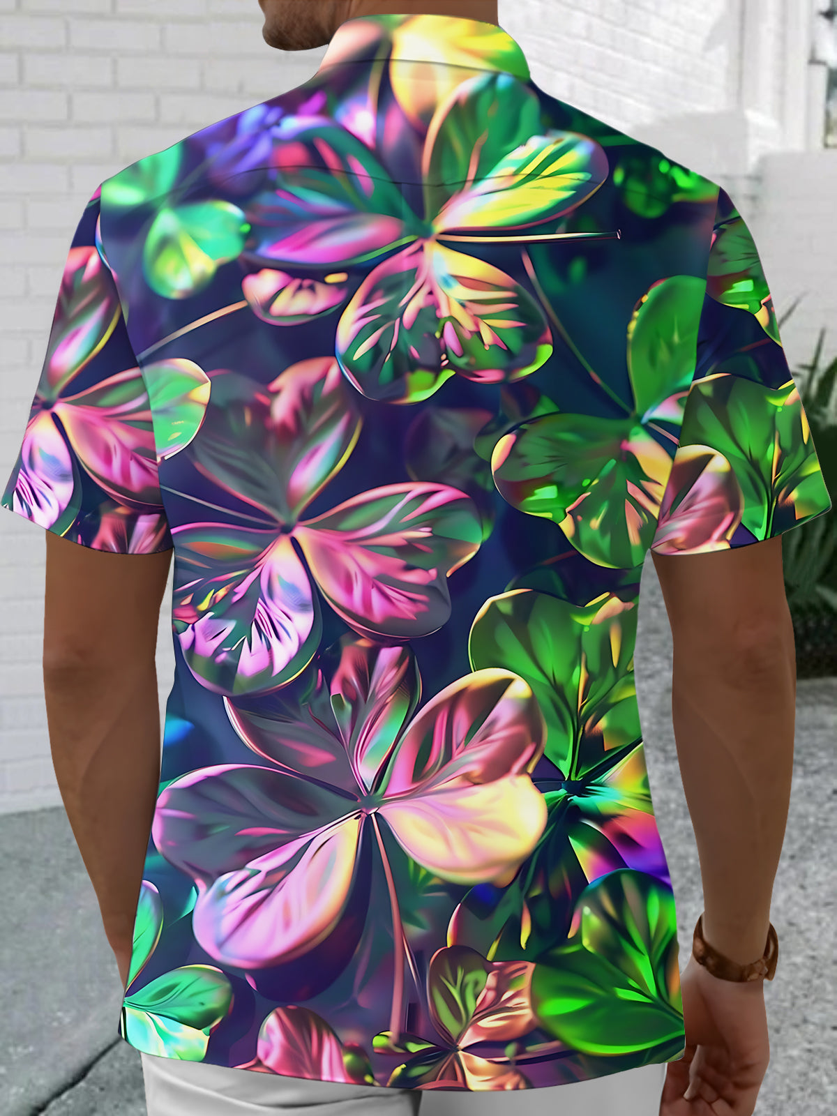 Clover Print Men's Pocket Short Sleeve Shirts