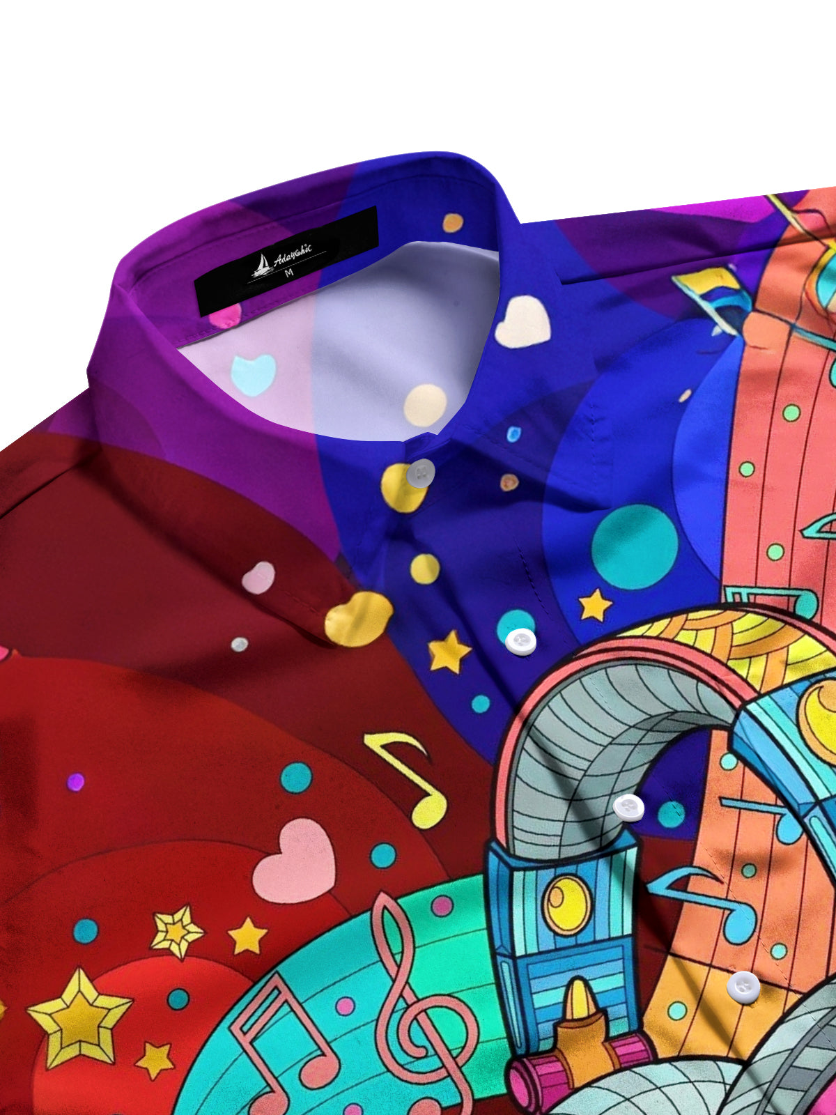 Headphone Note Print Men's Pocket Short Sleeve Shirts