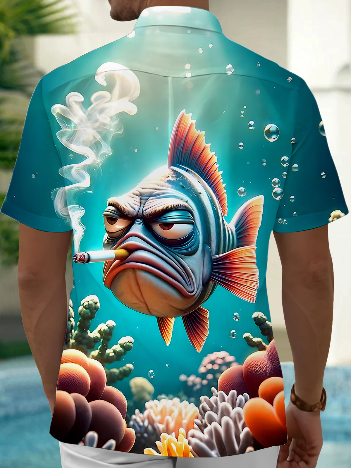 Fish Smoke Men's Pocket Short Sleeve Shirts