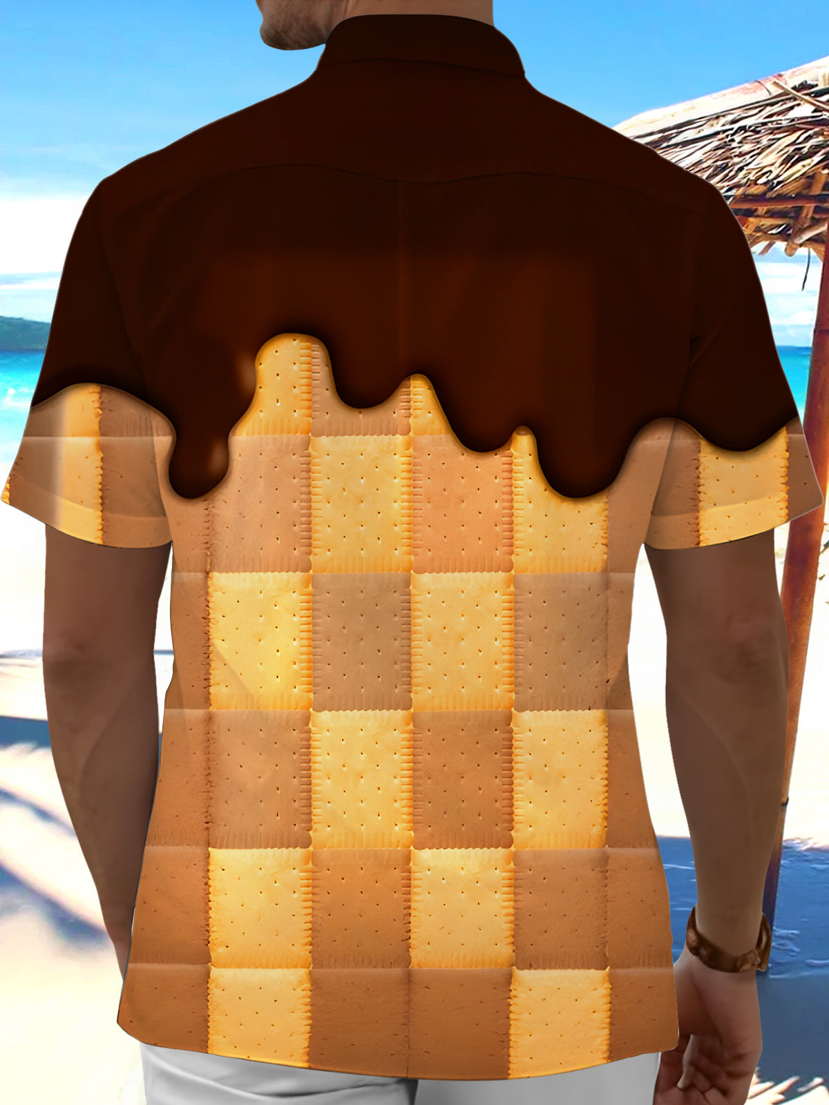 Fun Chocolate Drizzled Cookies Men's Pocket Short Sleeve Shirts