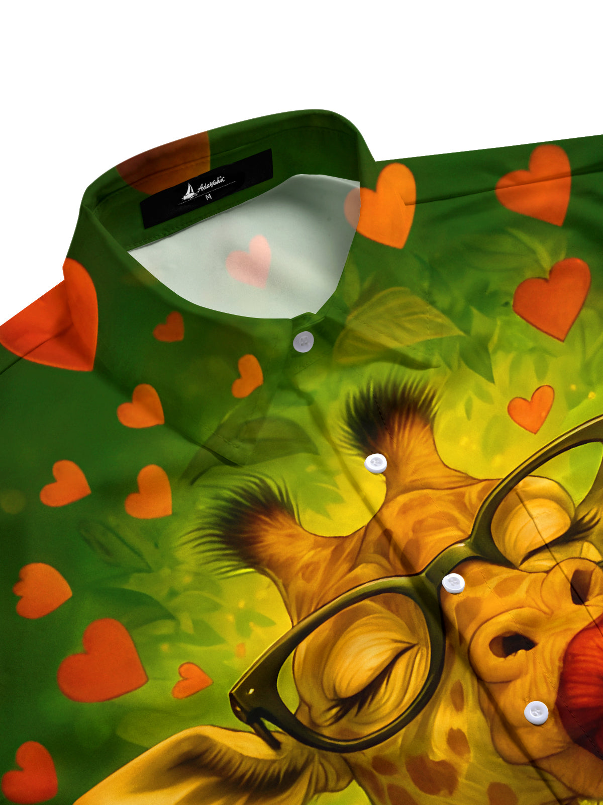 Fun Heart-Shaped Giraffe Kissing Men's Pocket Short Sleeve Shirts