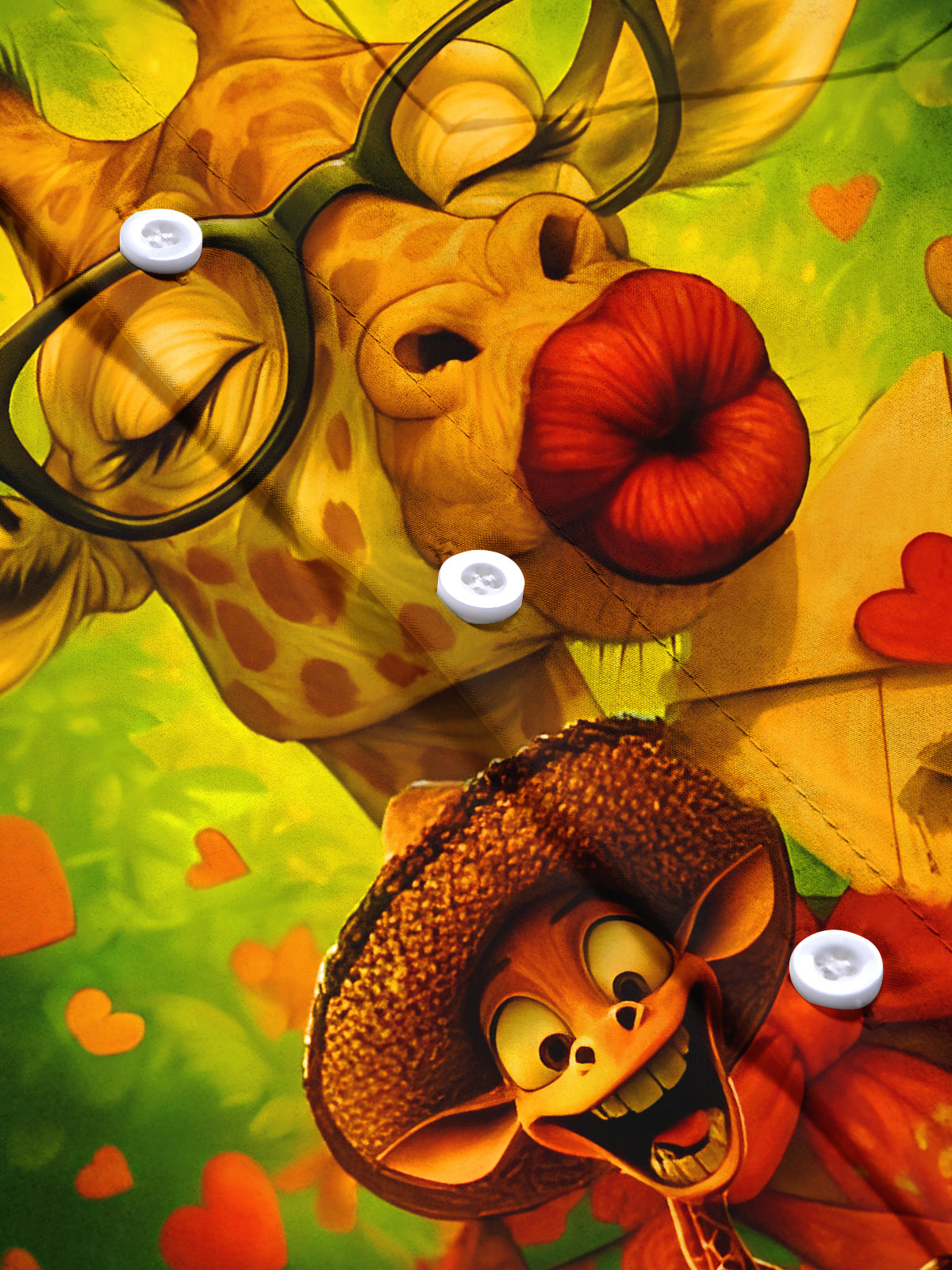 Fun Heart-Shaped Giraffe Kissing Men's Pocket Short Sleeve Shirts