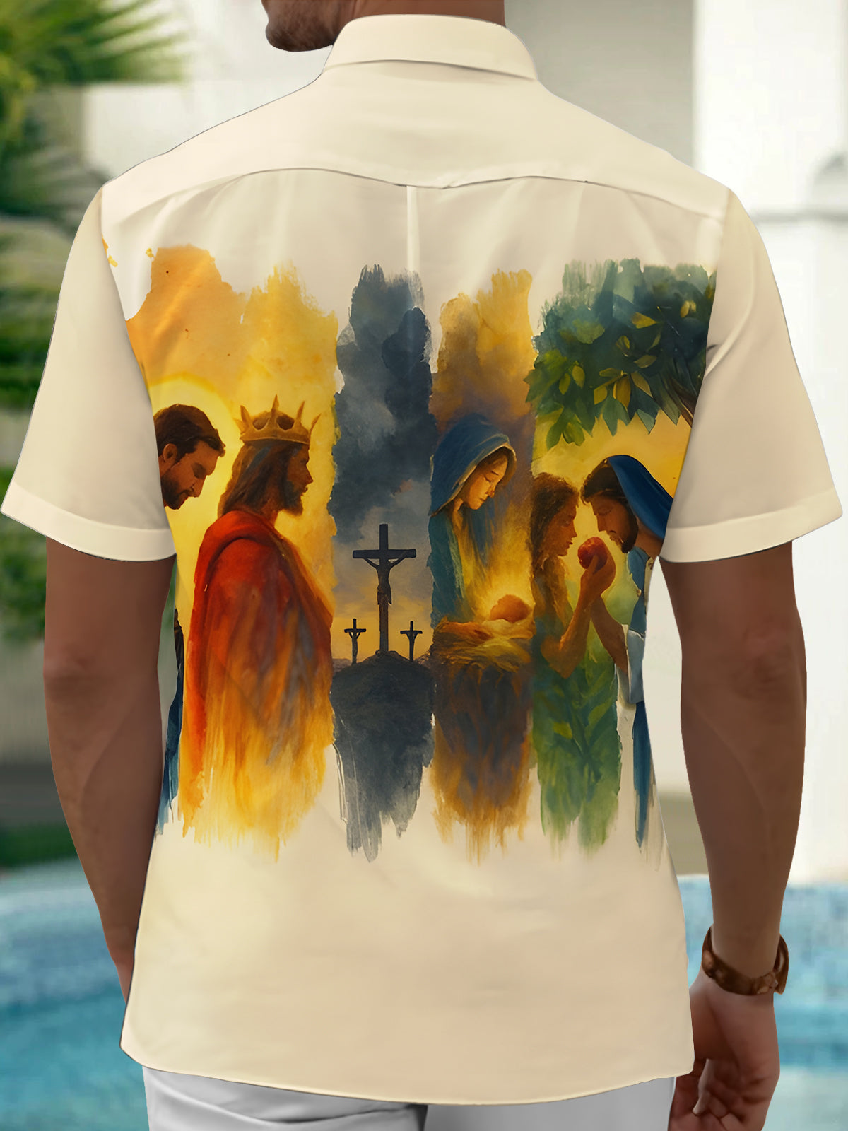 Art Jesus Religion Men's Pocket Short Sleeve Shirts