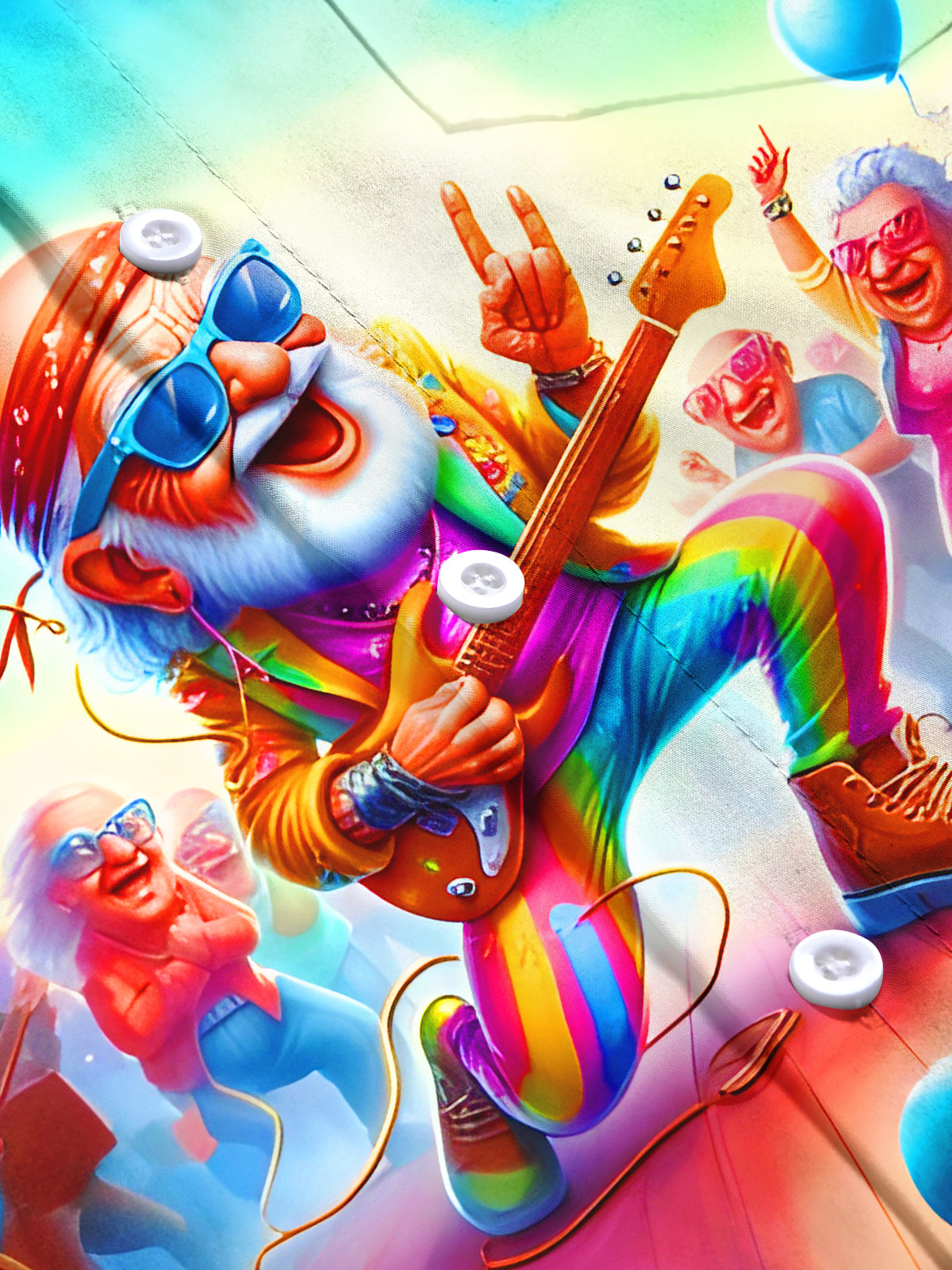 Fun Festival Rock Guitar Music Carnival Senior Citizens Men's Pocket Short Sleeve Shirts