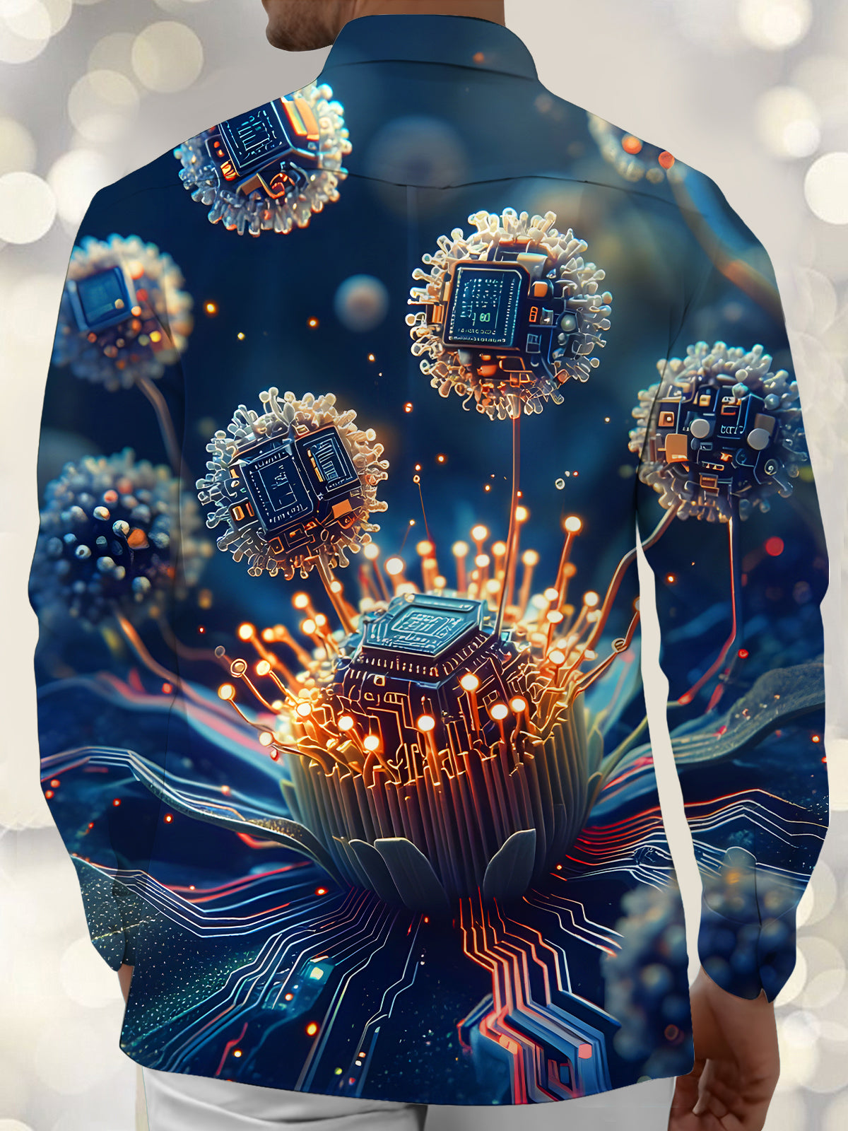 Circuit Board Organism Men's Pocket Long Sleeve Shirts