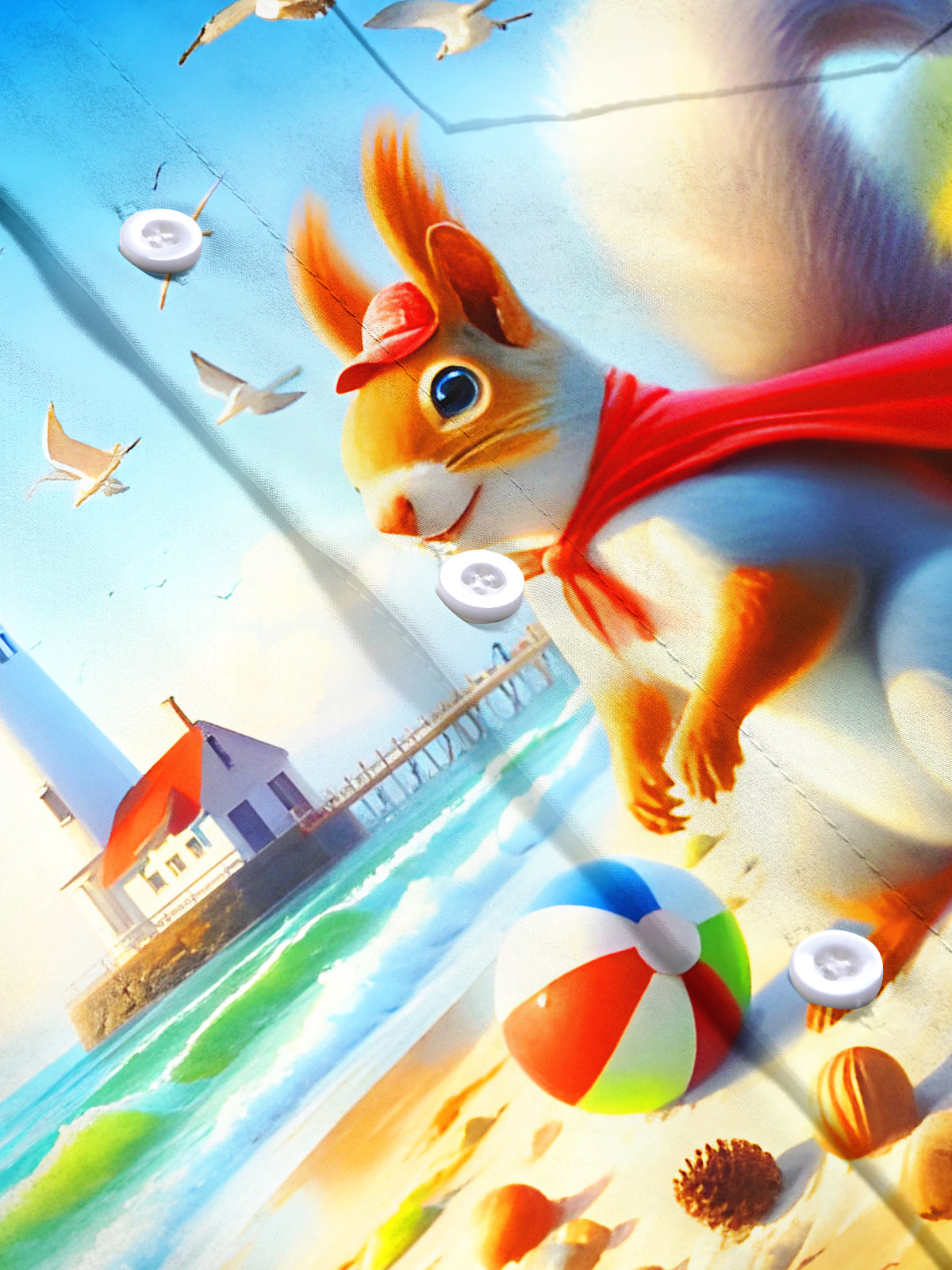 Fun Squirrel Beach Volleyball Lighthouse Men's Pocket Short Sleeve Shirts