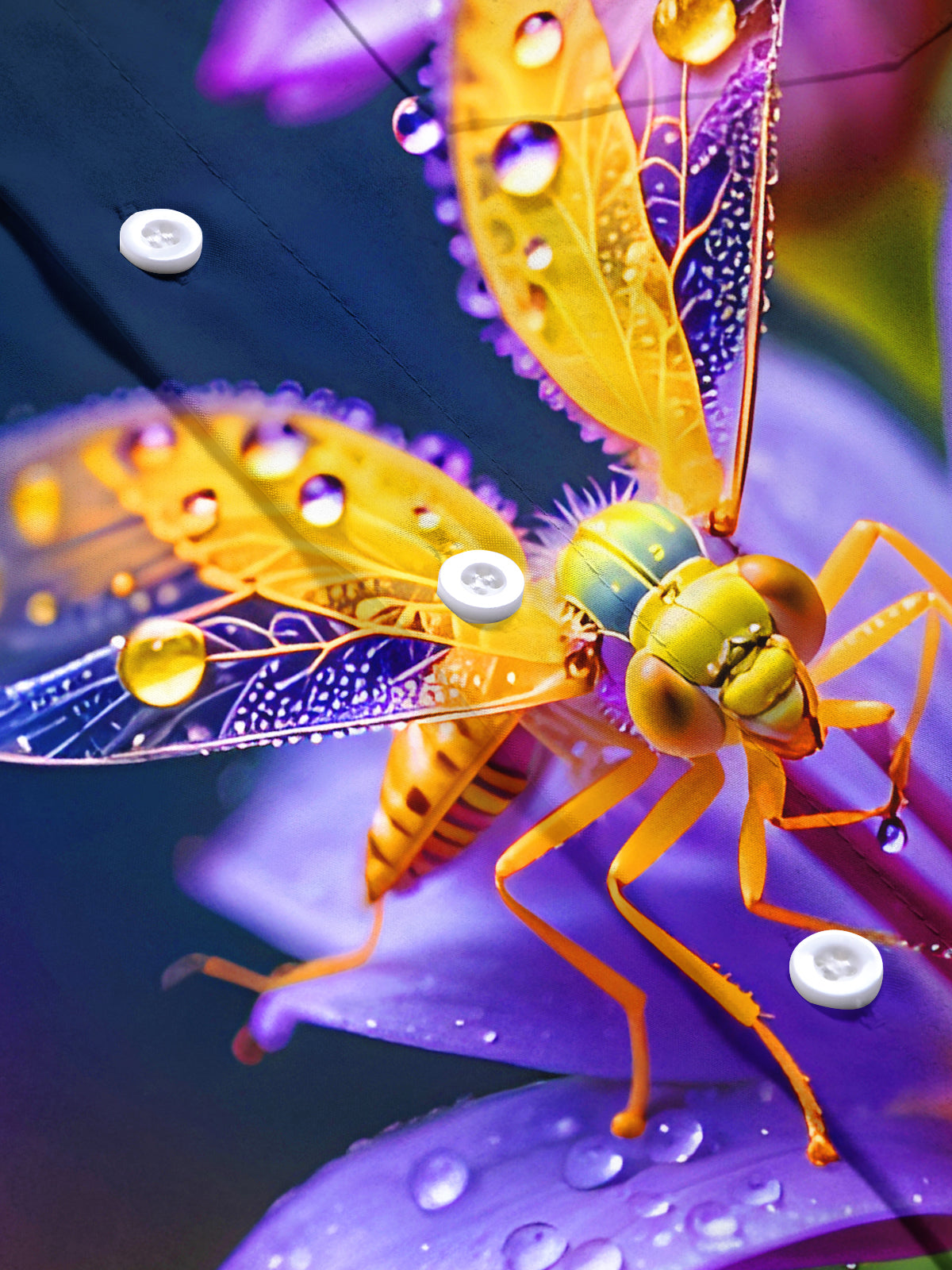 Funny Colorful Insect Purple Flower Men's Pocket Short Sleeve Shirts