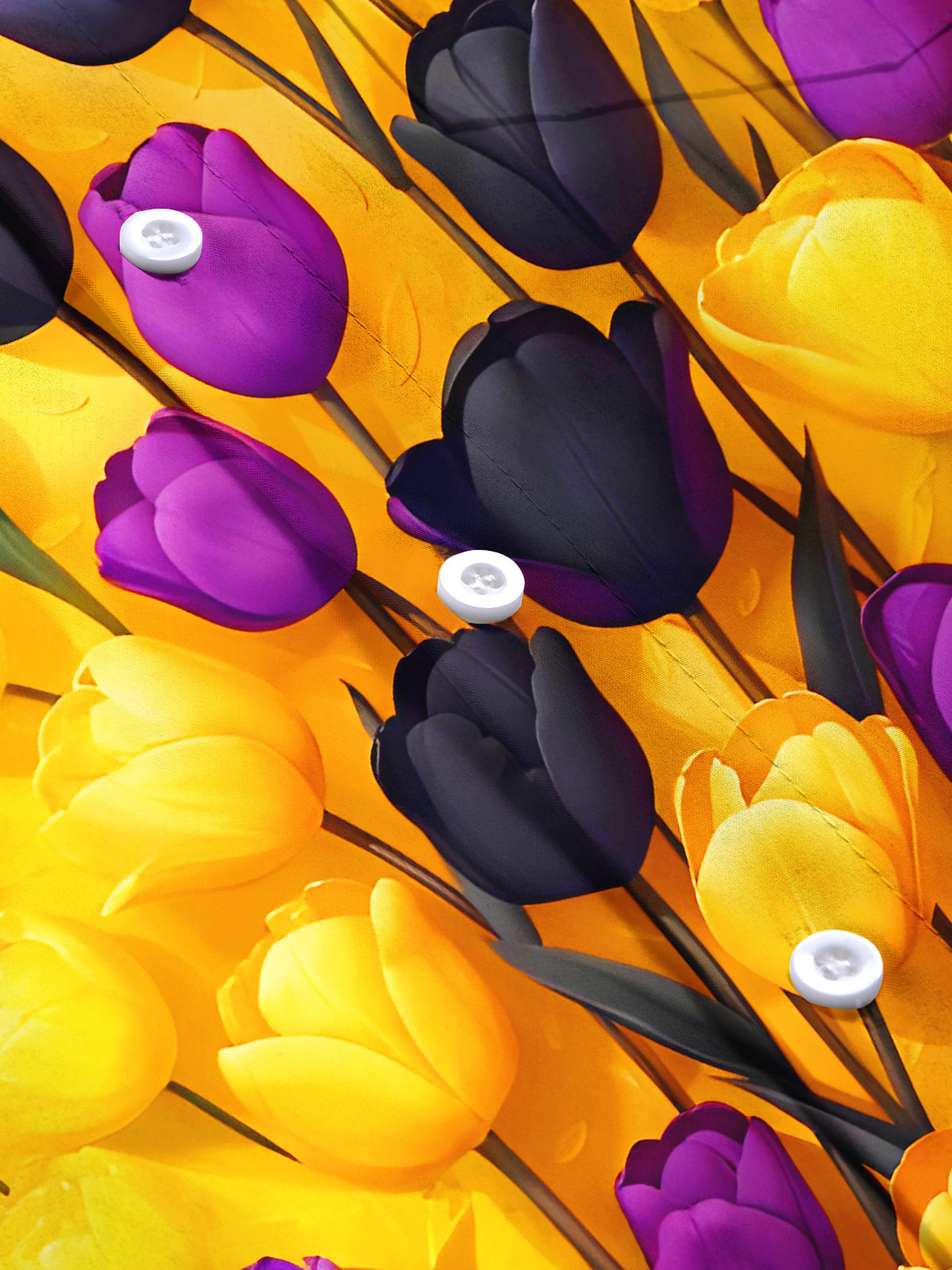 Hawaiian Colorful Tulips Floral Men's Pocket Short Sleeve Shirts